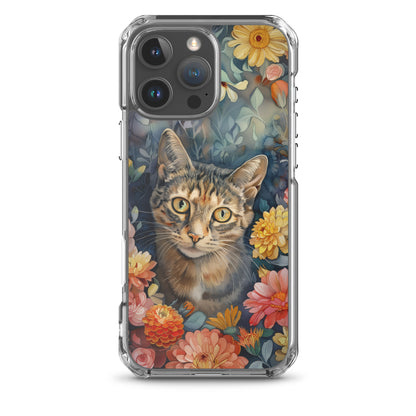 iPhone Case Watercolor Tabby Cat with Colorful Flowers