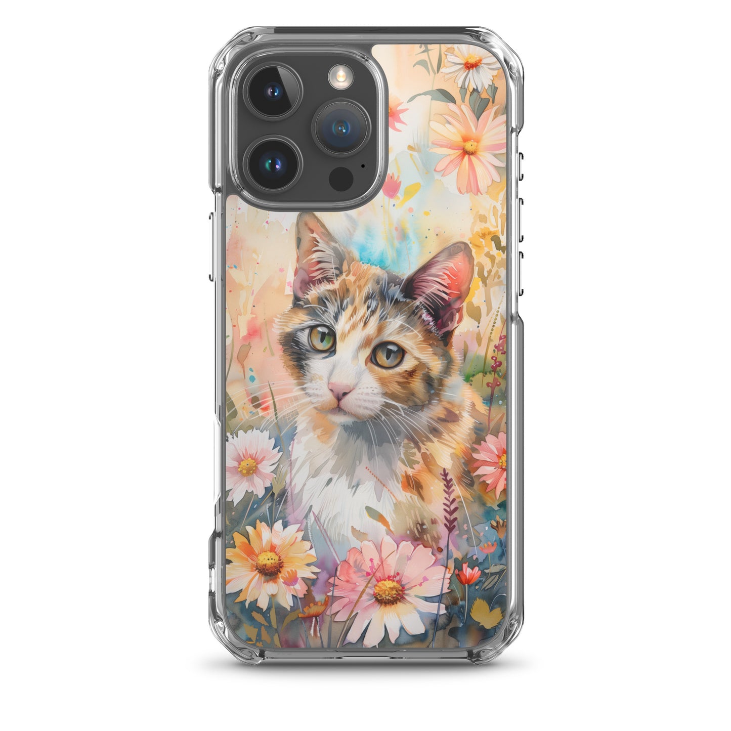 iPhone Case Watercolor Calico Cat with Colorful Flowers