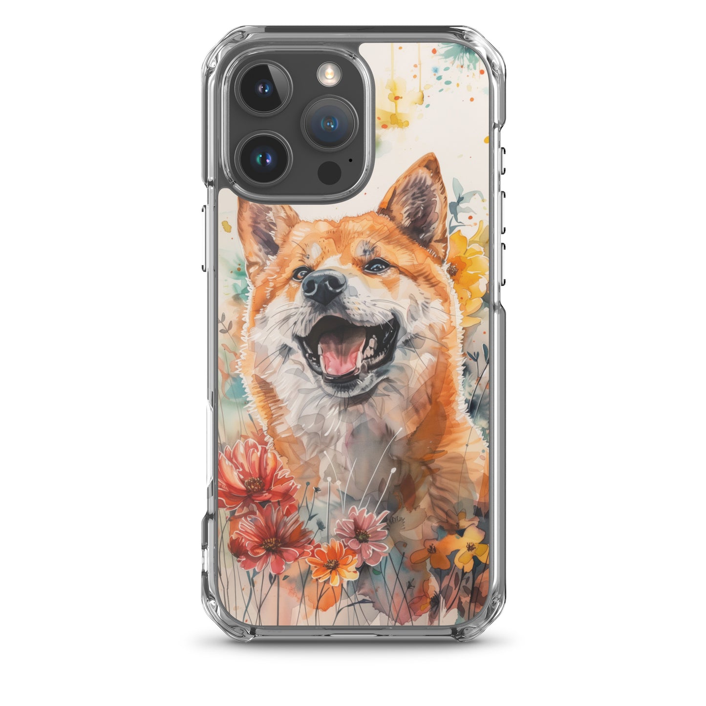 iPhone Case Colorful Watercolor Shiba Inu with Flowers