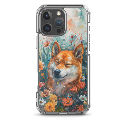 iPhone Case Watercolor Shiba Inu with Colorful Flowers