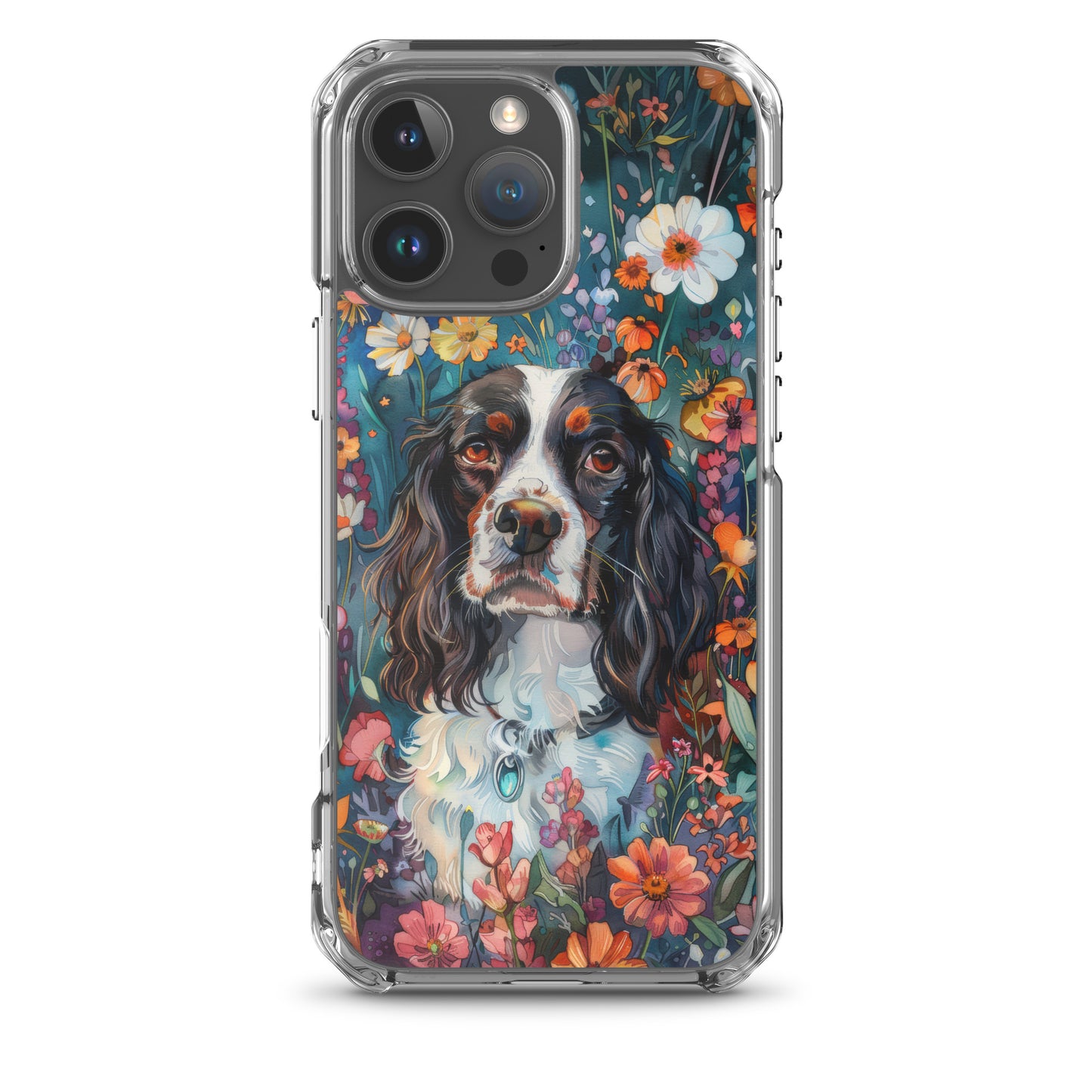 iPhone Case Watercolor English Springer Spaniel with Colorful Flowers