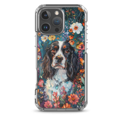 iPhone Case Watercolor English Springer Spaniel with Colorful Flowers