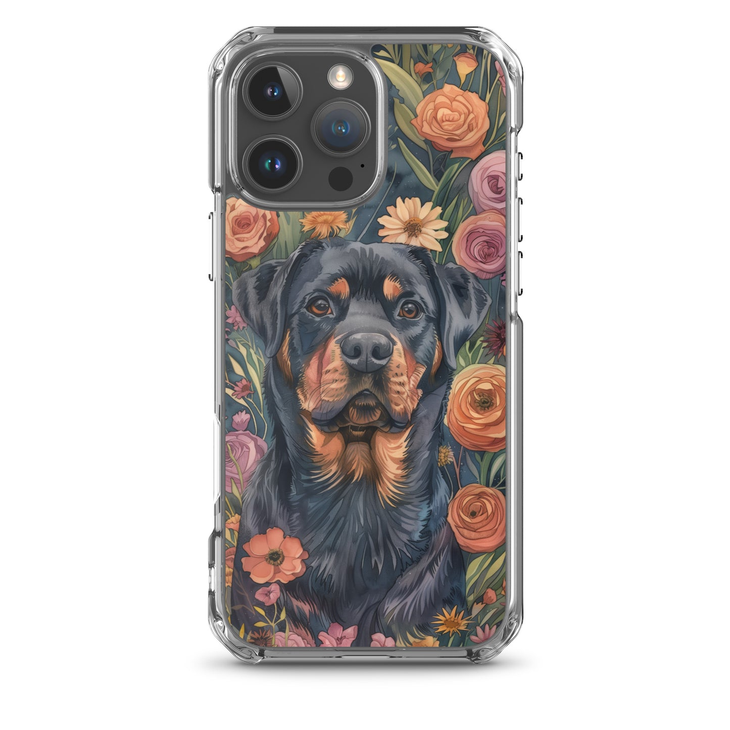 iPhone Case Watercolor Rottweiler with Colorful Flowers