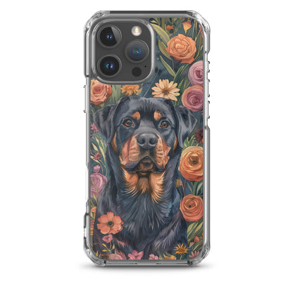 iPhone Case Watercolor Rottweiler with Colorful Flowers