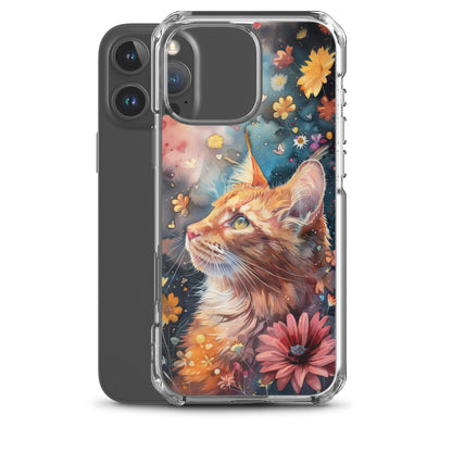 iPhone Case: Watercolor Orange Tabby Cat with Colorful Flowers