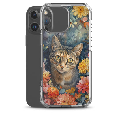 iPhone Case Watercolor Tabby Cat with Colorful Flowers