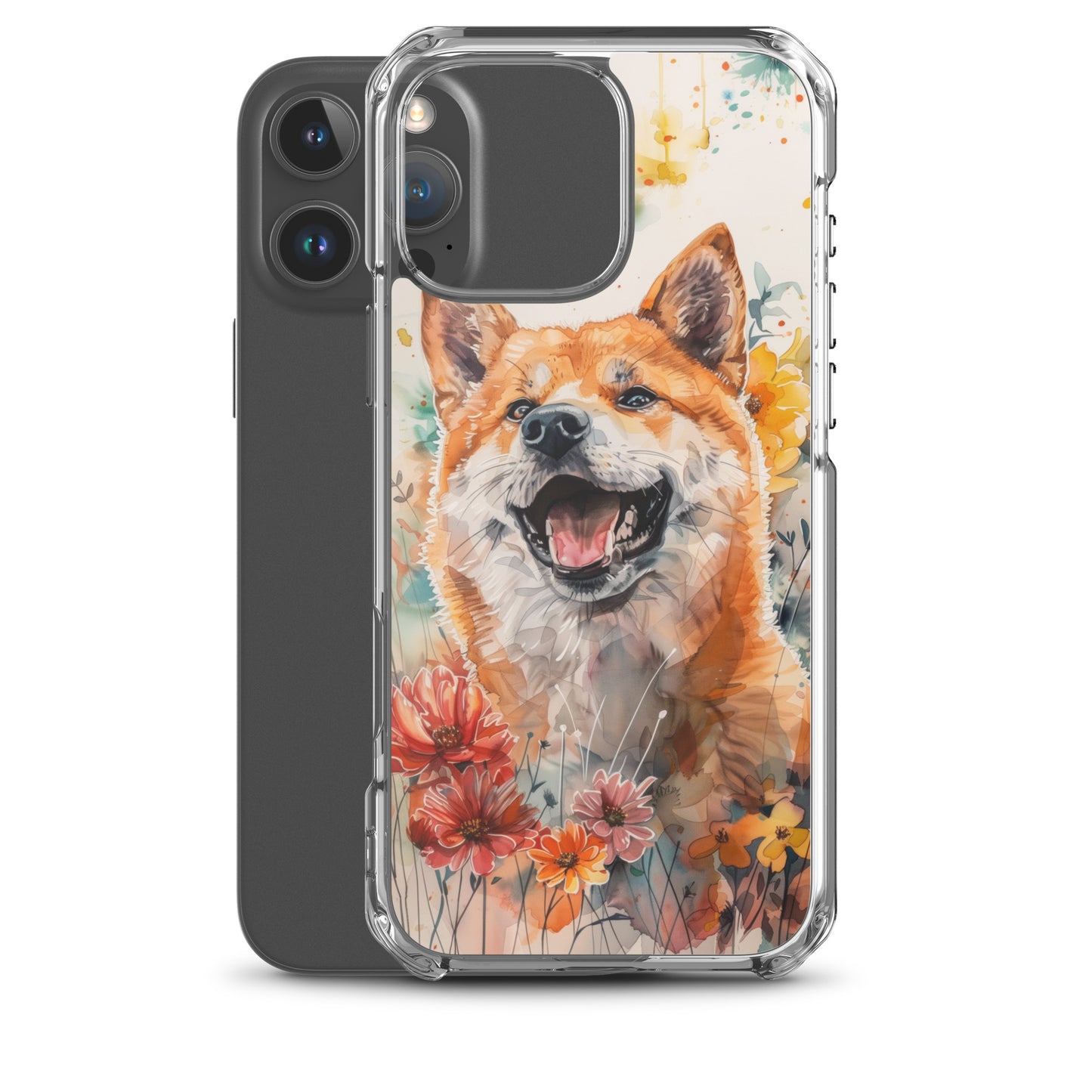 iPhone Case Colorful Watercolor Shiba Inu with Flowers