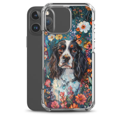 iPhone Case Watercolor English Springer Spaniel with Colorful Flowers