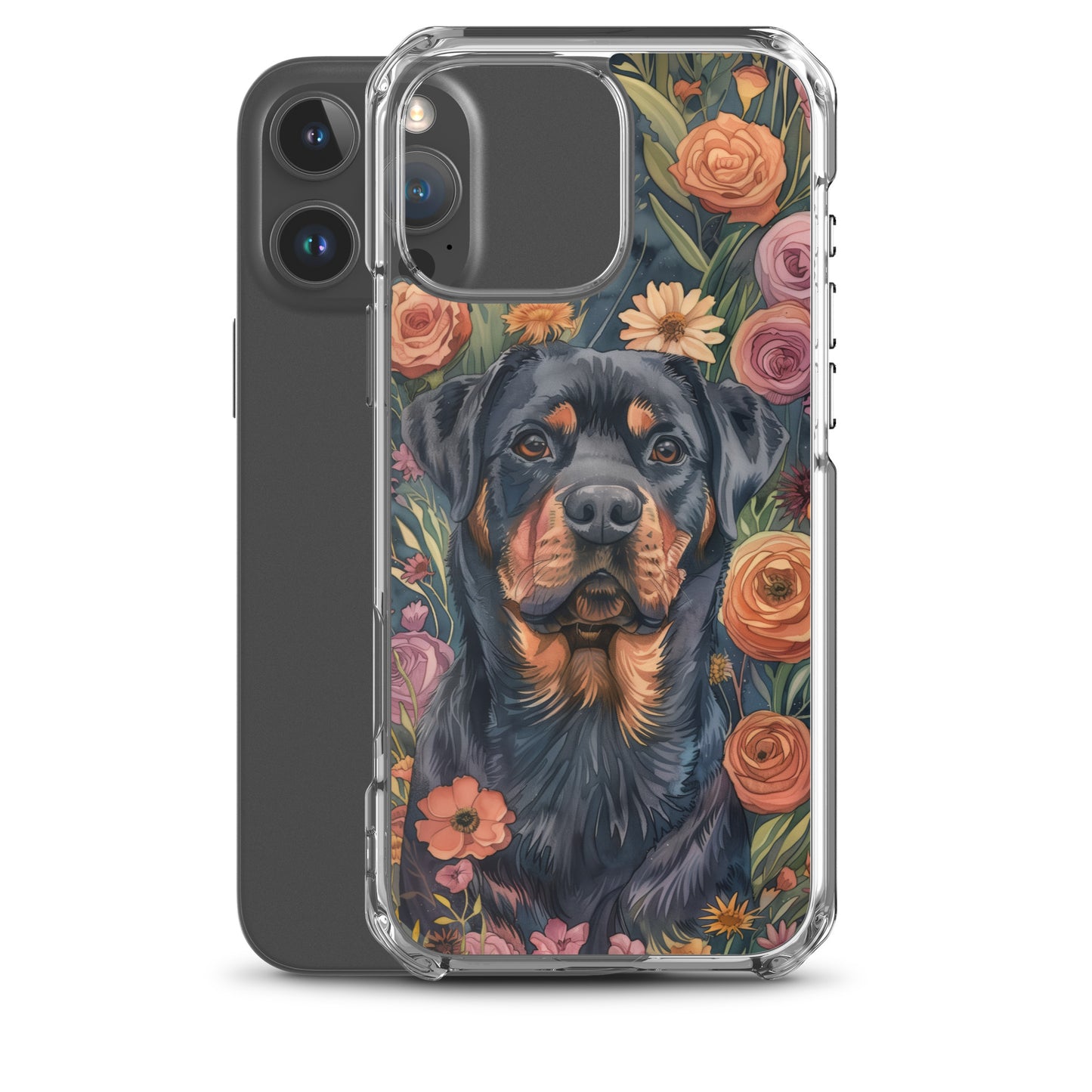 iPhone Case Watercolor Rottweiler with Colorful Flowers