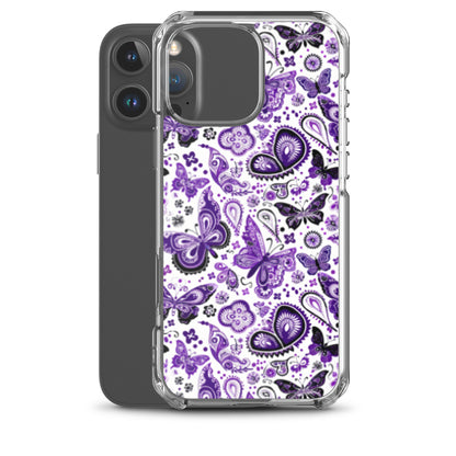 iPhone Case White and Purple Butterfly Paisley