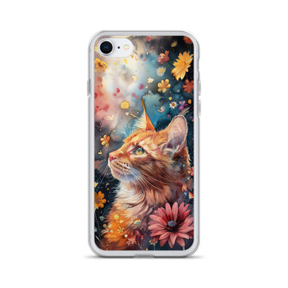 iPhone Case: Watercolor Orange Tabby Cat with Colorful Flowers
