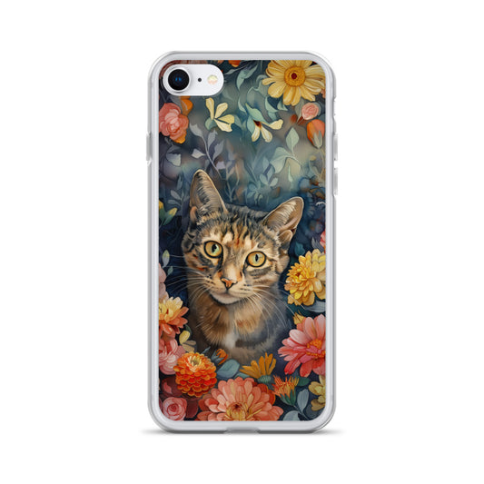 iPhone Case Watercolor Tabby Cat with Colorful Flowers