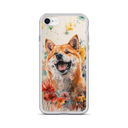 iPhone Case Colorful Watercolor Shiba Inu with Flowers