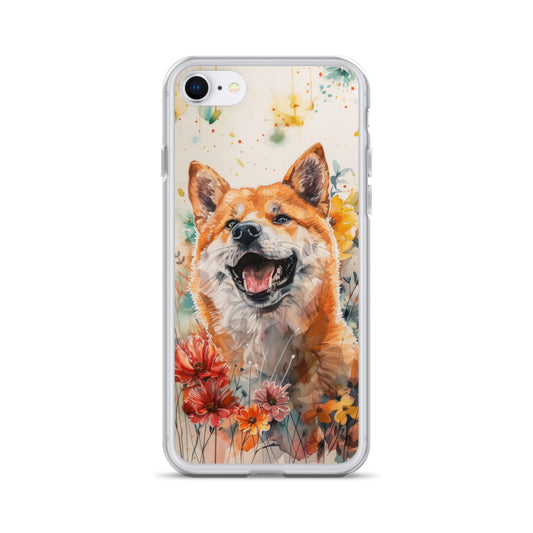 iPhone Case Colorful Watercolor Shiba Inu with Flowers
