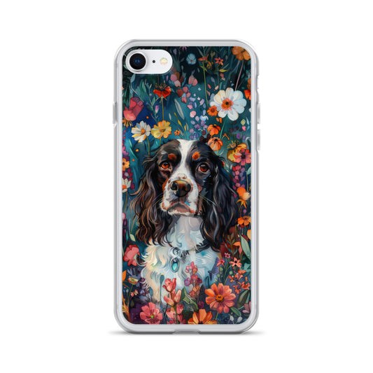iPhone Case Watercolor English Springer Spaniel with Colorful Flowers