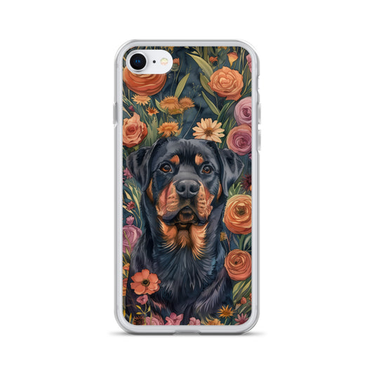 iPhone Case Watercolor Rottweiler with Colorful Flowers