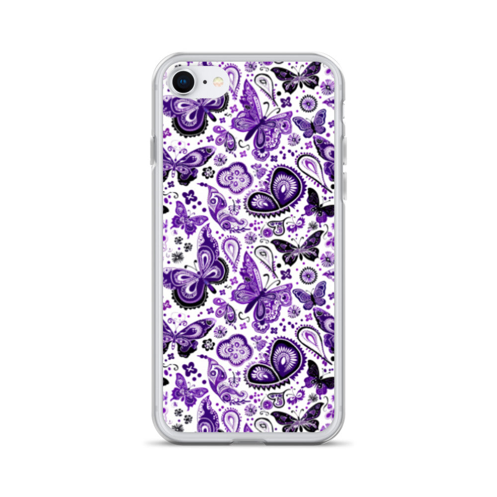 iPhone Case White and Purple Butterfly Paisley