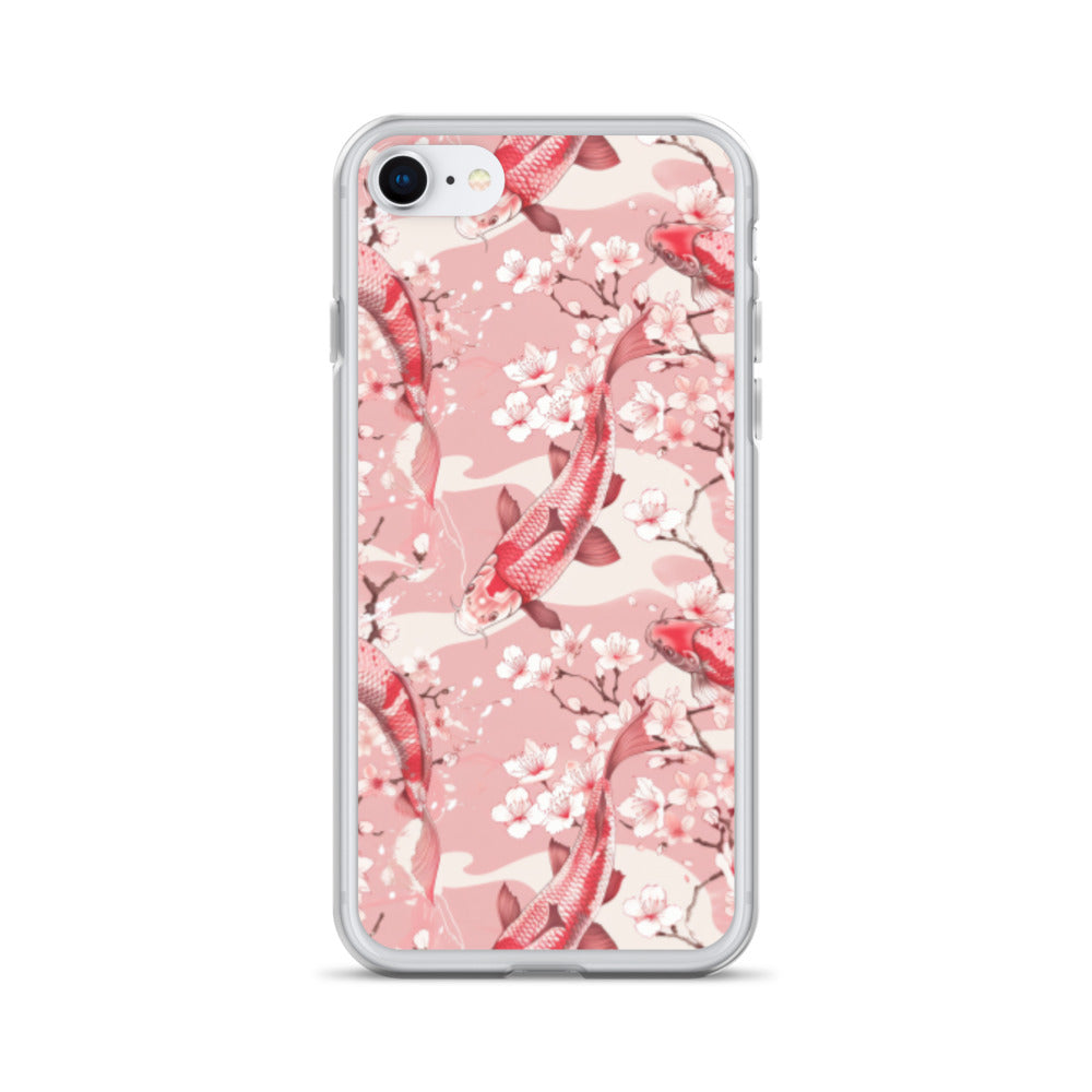 iPhone Case Pink Japanese Koi Fish and Cherry Blossoms
