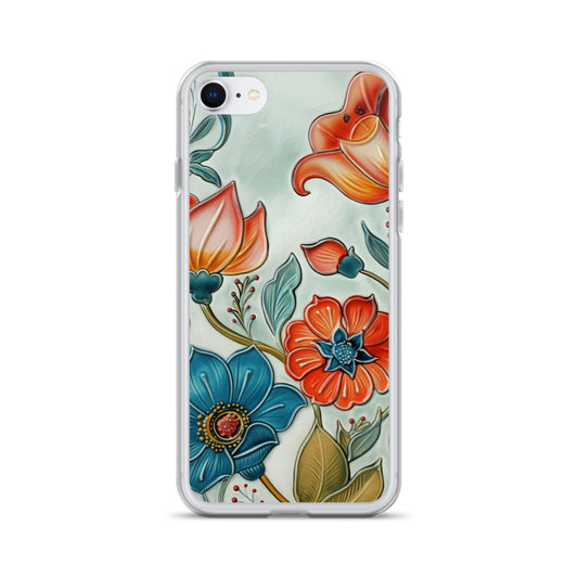 iPhone Case Painted Ceramic Tile Flowers