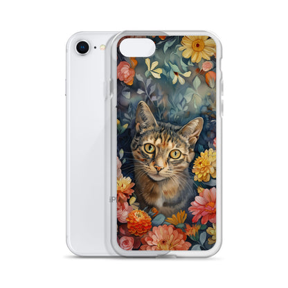 iPhone Case Watercolor Tabby Cat with Colorful Flowers