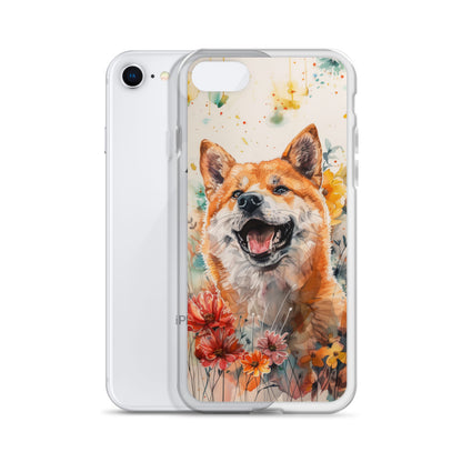 iPhone Case Colorful Watercolor Shiba Inu with Flowers