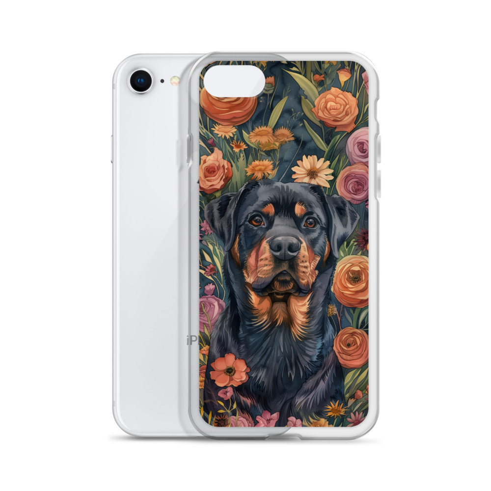 iPhone Case Watercolor Rottweiler with Colorful Flowers