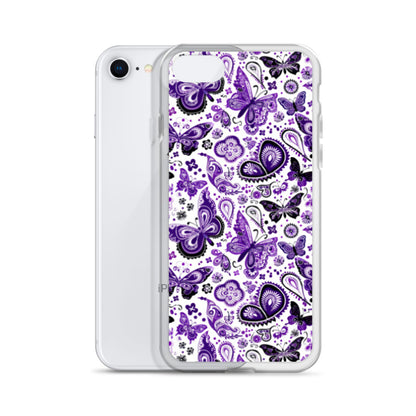 iPhone Case White and Purple Butterfly Paisley