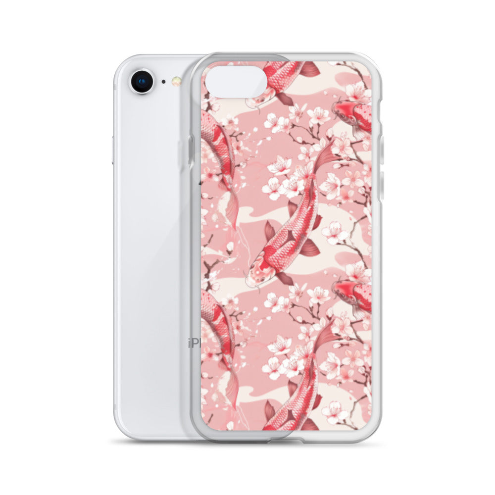 iPhone Case Pink Japanese Koi Fish and Cherry Blossoms