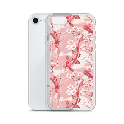 iPhone Case Pink Japanese Koi Fish and Cherry Blossoms