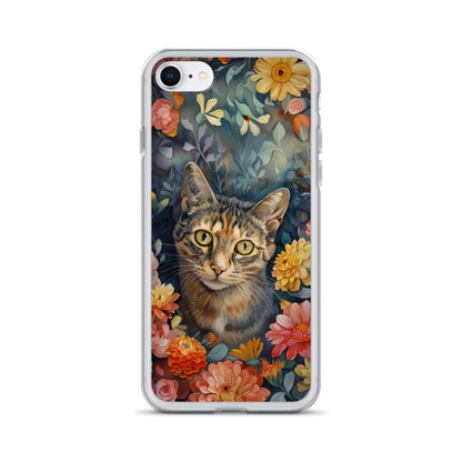 iPhone Case Watercolor Tabby Cat with Colorful Flowers