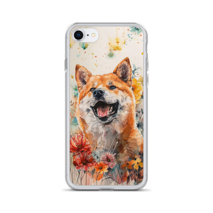 iPhone Case Colorful Watercolor Shiba Inu with Flowers