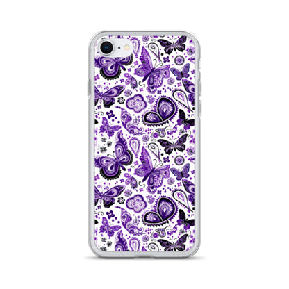 iPhone Case White and Purple Butterfly Paisley