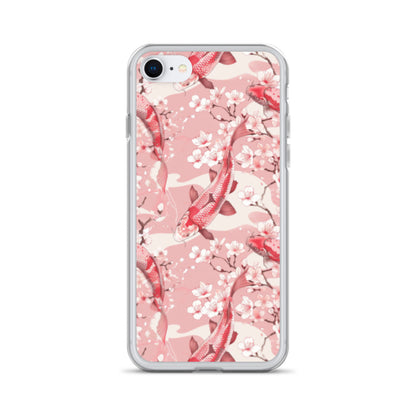 iPhone Case Pink Japanese Koi Fish and Cherry Blossoms