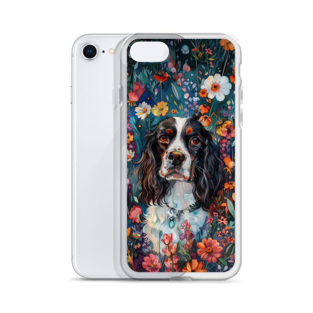 iPhone Case Watercolor English Springer Spaniel with Colorful Flowers
