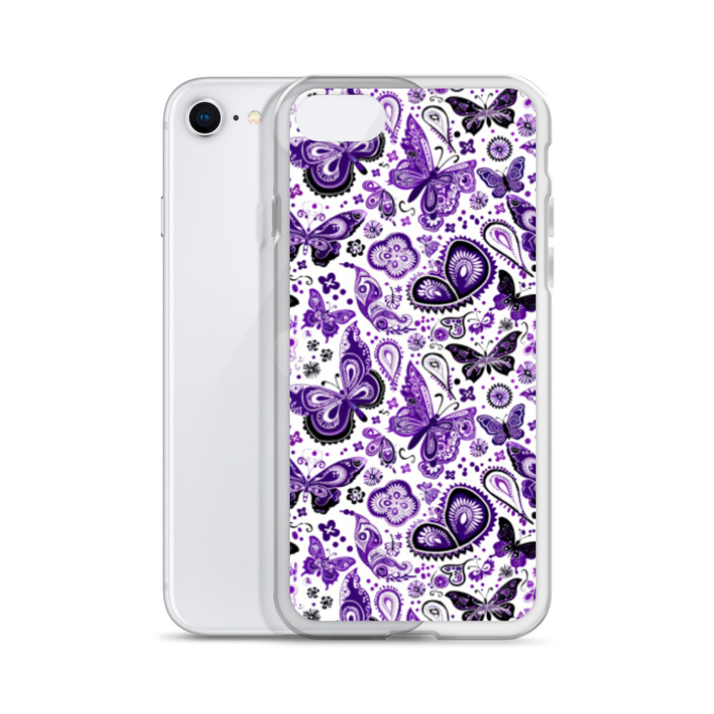 iPhone Case White and Purple Butterfly Paisley