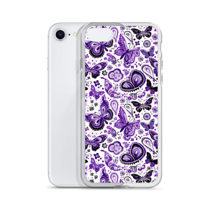 iPhone Case White and Purple Butterfly Paisley