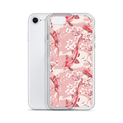 iPhone Case Pink Japanese Koi Fish and Cherry Blossoms