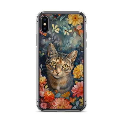 iPhone Case Watercolor Tabby Cat with Colorful Flowers
