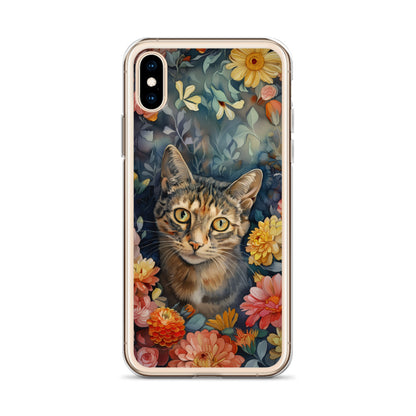 iPhone Case Watercolor Tabby Cat with Colorful Flowers