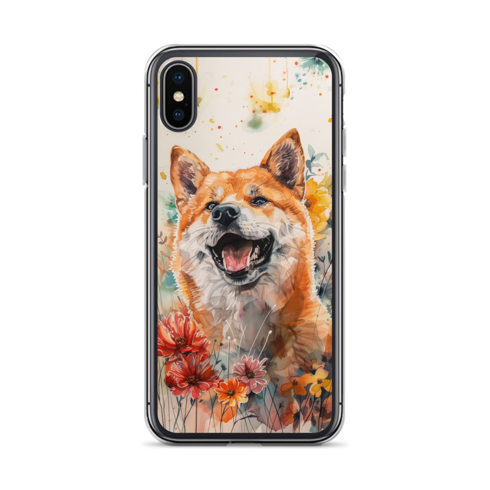 iPhone Case Colorful Watercolor Shiba Inu with Flowers