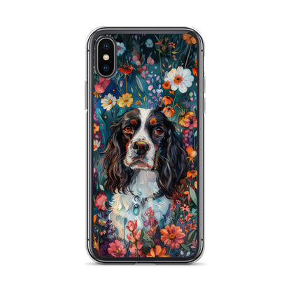 iPhone Case Watercolor English Springer Spaniel with Colorful Flowers