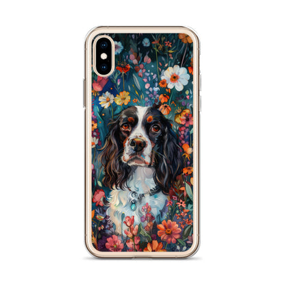 iPhone Case Watercolor English Springer Spaniel with Colorful Flowers