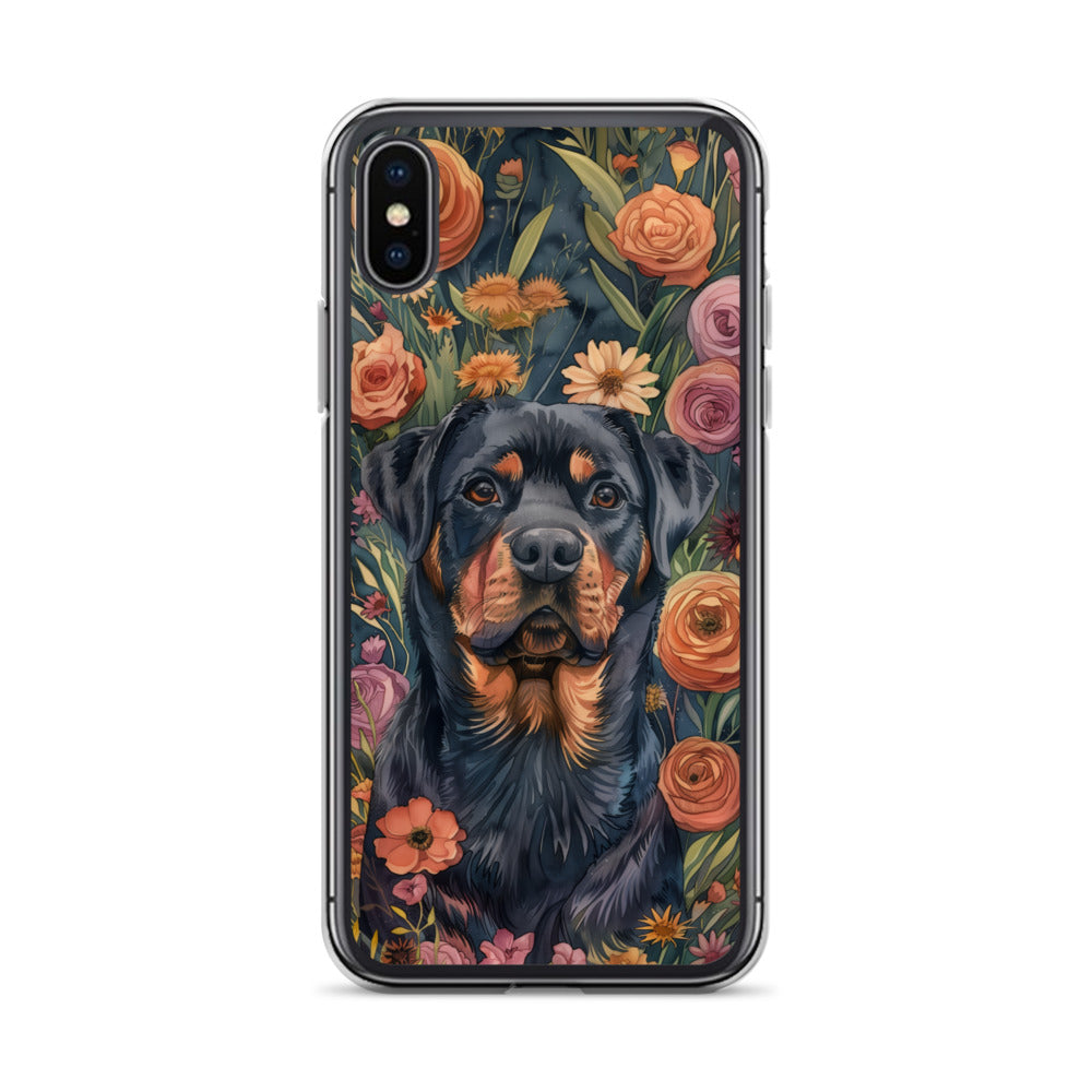 iPhone Case Watercolor Rottweiler with Colorful Flowers