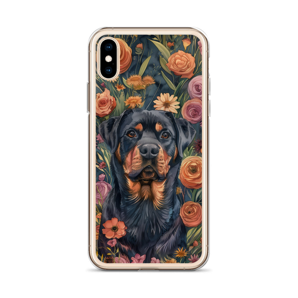 iPhone Case Watercolor Rottweiler with Colorful Flowers