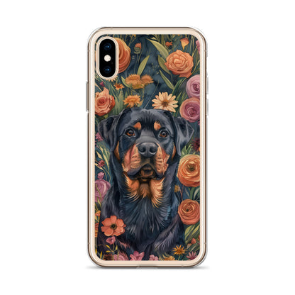 iPhone Case Watercolor Rottweiler with Colorful Flowers