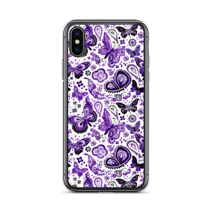 iPhone Case White and Purple Butterfly Paisley
