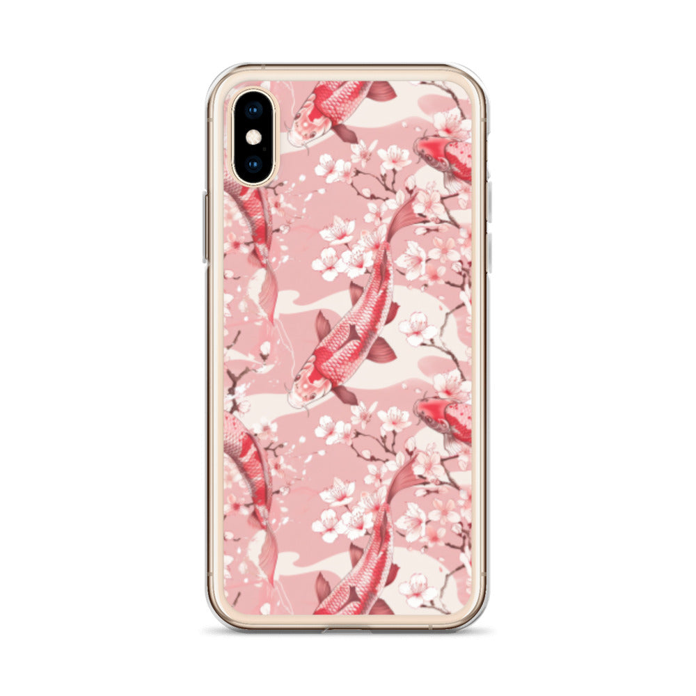 iPhone Case Pink Japanese Koi Fish and Cherry Blossoms