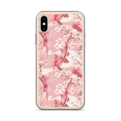 iPhone Case Pink Japanese Koi Fish and Cherry Blossoms