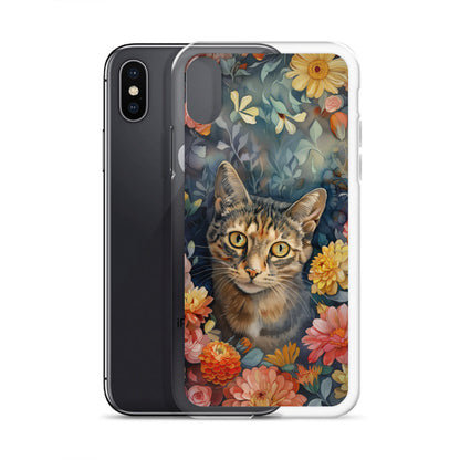 iPhone Case Watercolor Tabby Cat with Colorful Flowers