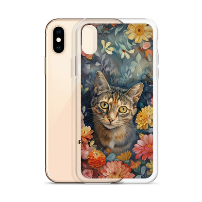 iPhone Case Watercolor Tabby Cat with Colorful Flowers